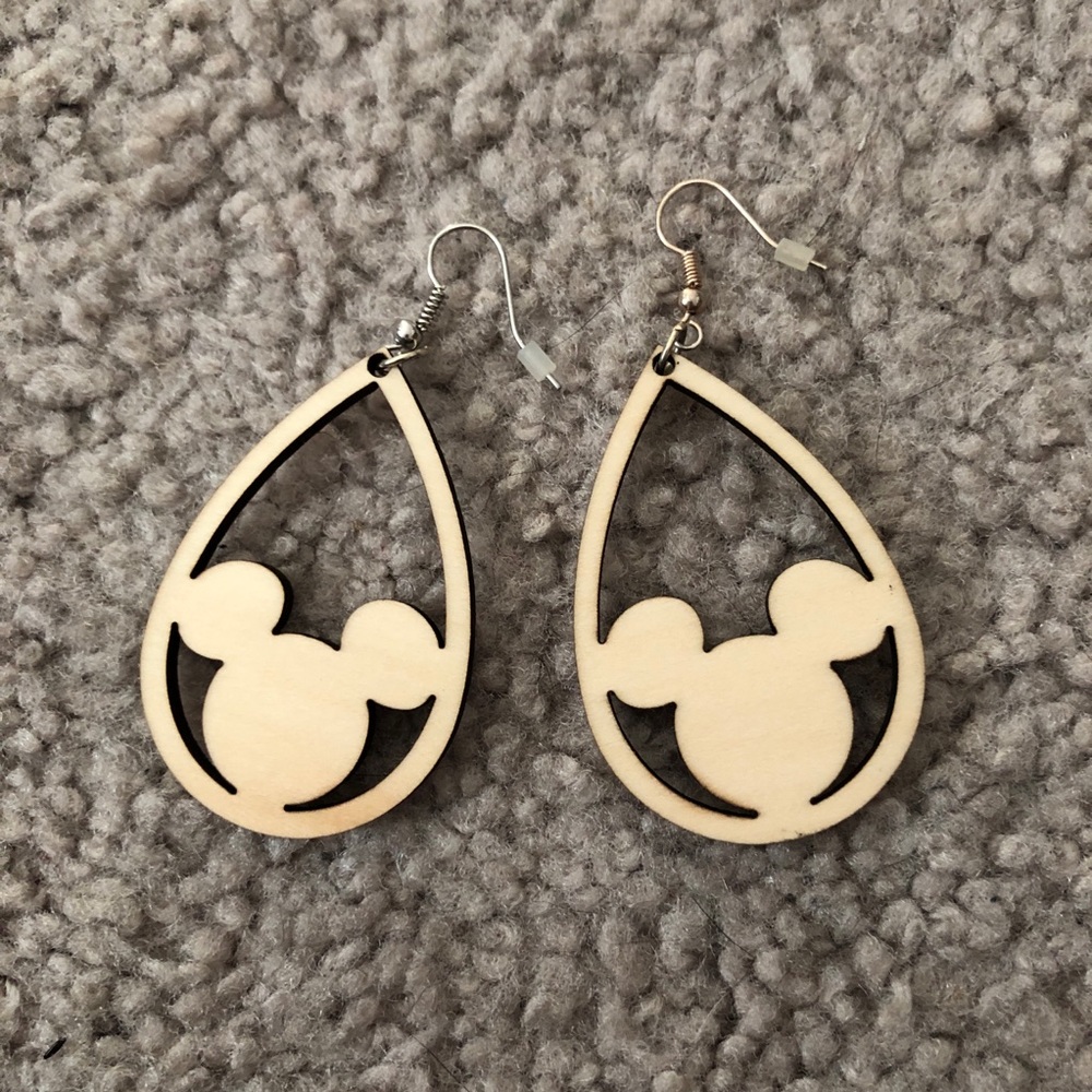 Wood carved Mickey earrings